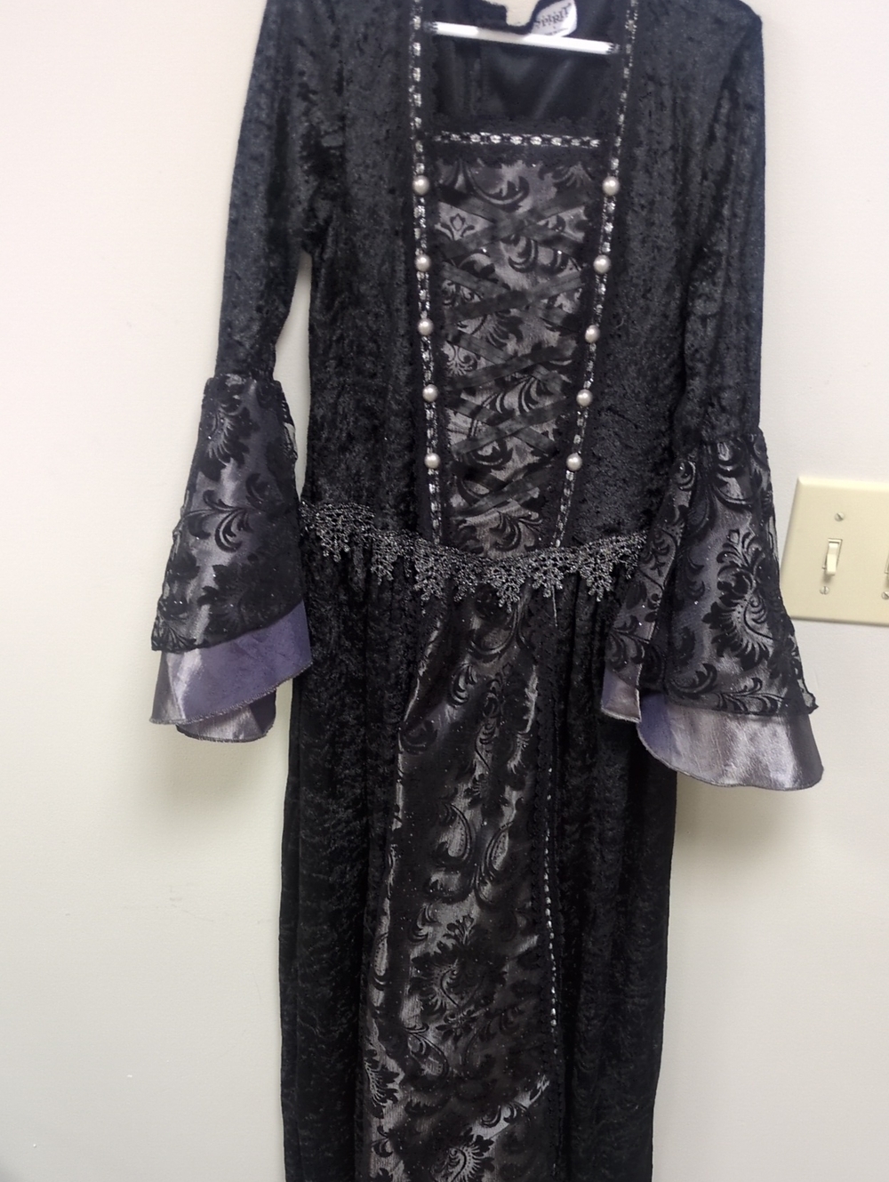 Spirit Black Gothic Jacquard Dress with Silver Pearl Trim
